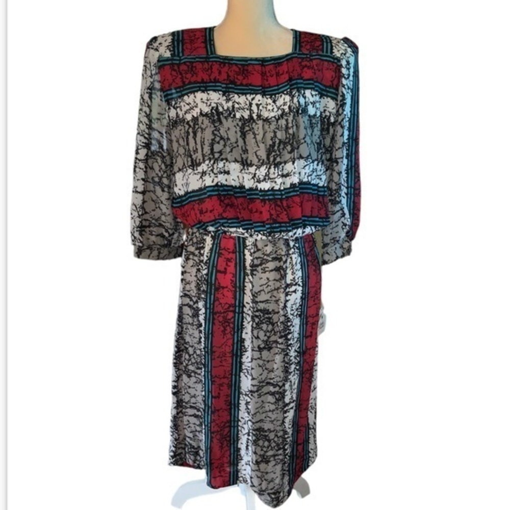 Vintage NWT Lady Carol Secretary Style Midi Dress Long Sleeve Size Large
